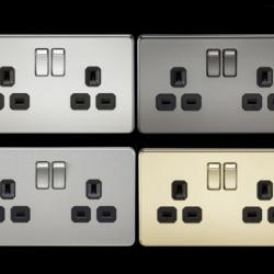 screwless sockets, decorative sockets, sockets and switches, ml accessories, knightsbridge, wiring accesories, metal finish, flat plate